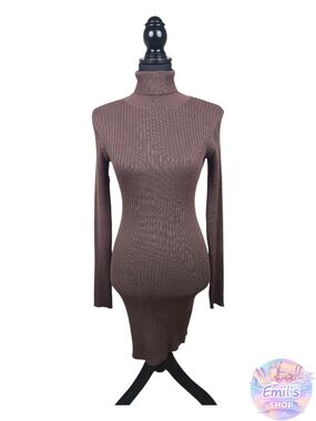 Wild Fable Brown Ribbed Long Sleeve Turtleneck Dress